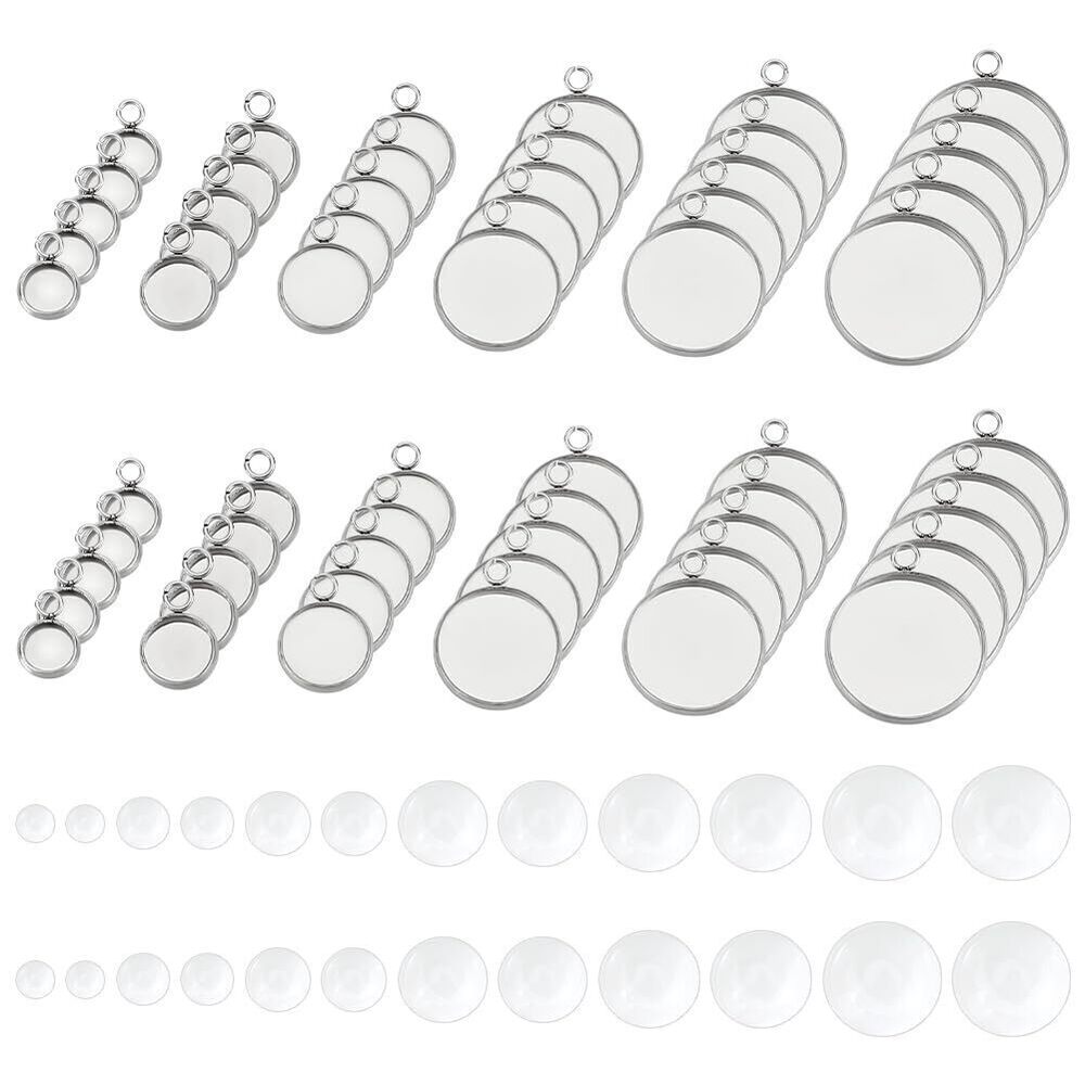 6572 About 60pcs Stainless Steel Bezel Trays Flat Round Pendant Trays Bezel